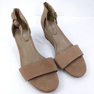 Eileen Fisher Size 7.5 Womens Mara Ankle Strap Wedge Sandals In Latte Tan Blush